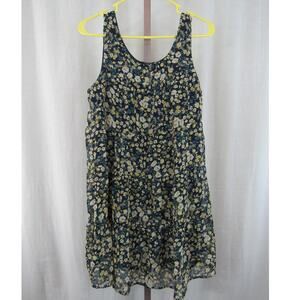 Lily Rose Medium Floral Tank Dress Sleeveless Tiered Blue Yellow Mini Dress